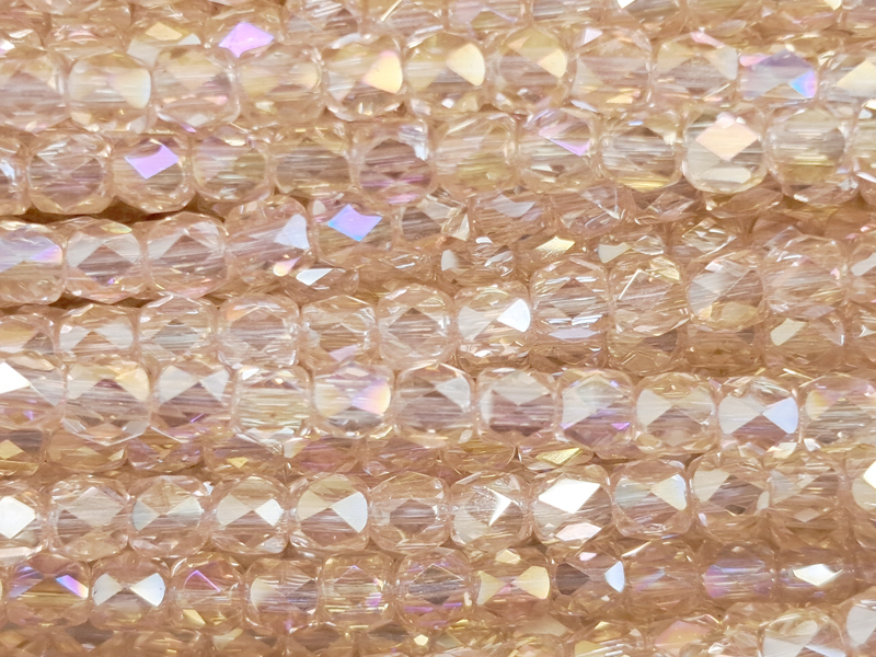 barrel-shaped, faceted glass beads 3mm, color: Antique Pink