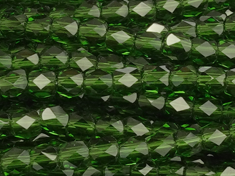 barrel-shaped, faceted glass beads 3mm, color: dark green -