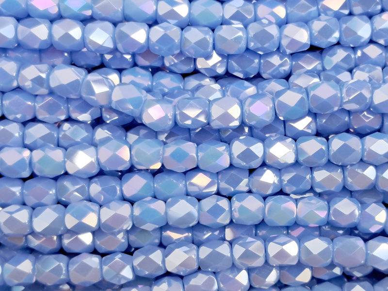 barrel-shaped, faceted glass beads 3mm, color: light blue wi
