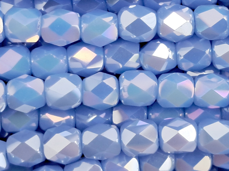 barrel-shaped, faceted glass beads 3mm, color: light blue AB