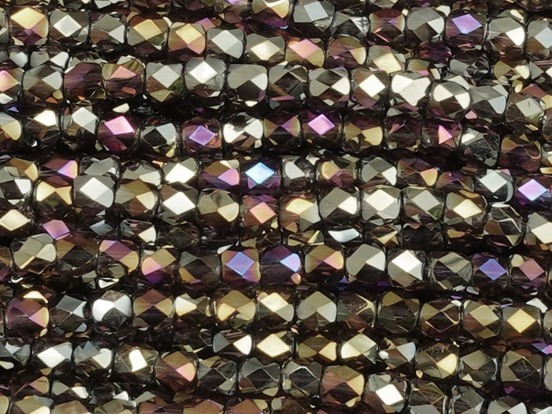 tönnchenförmige, facettierte Glasperlen 3mm, Farbe: metallic