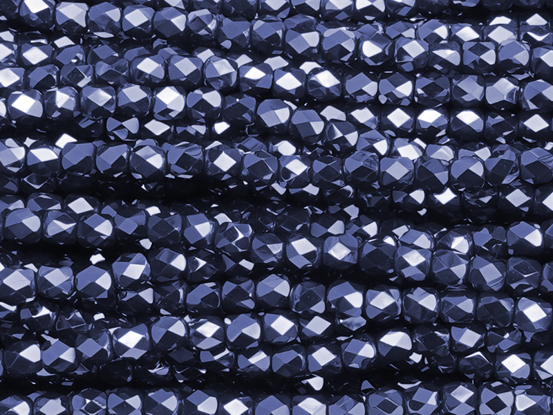 barrel-shaped, faceted glass beads 3mm, color: dark blue