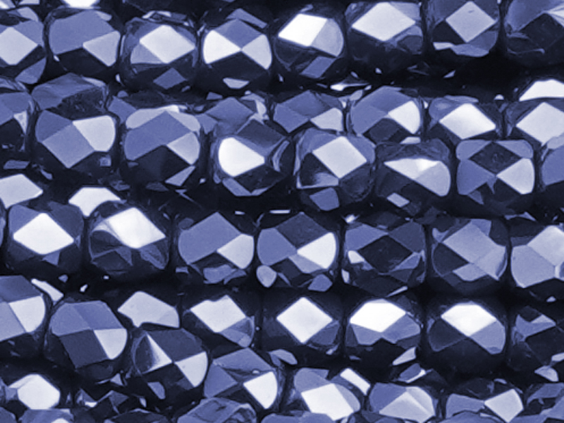 barrel-shaped, faceted glass beads 3mm, color: dark blue - c