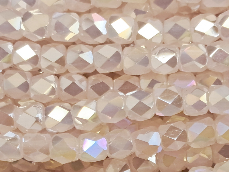 antique pink, barrel-shaped, faceted glass beads 3mm - close