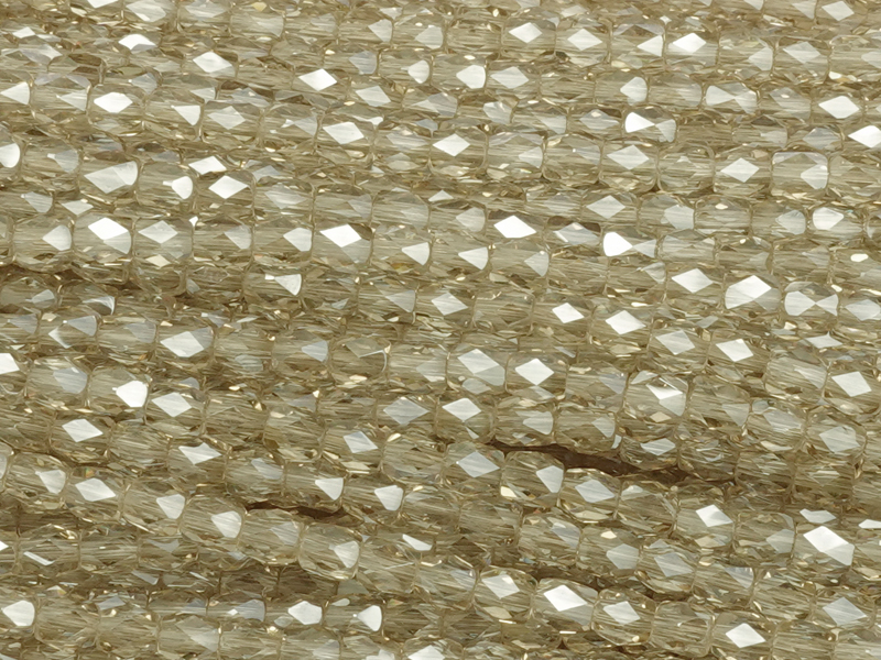 barrel-shaped, faceted glass beads 3mm, color: Silver Champa