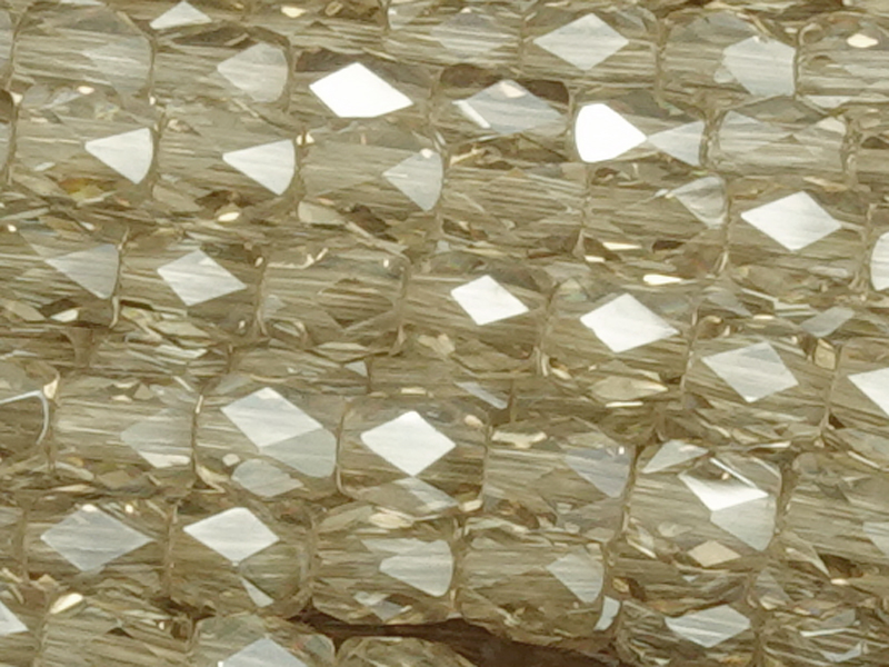barrel-shaped, faceted glass beads 3mm, color: Silver Champa