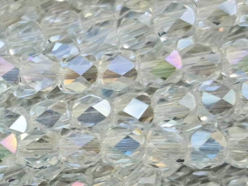 tönnchenförmige, facettierte Glasperlen 4mm, Kristall AB - N