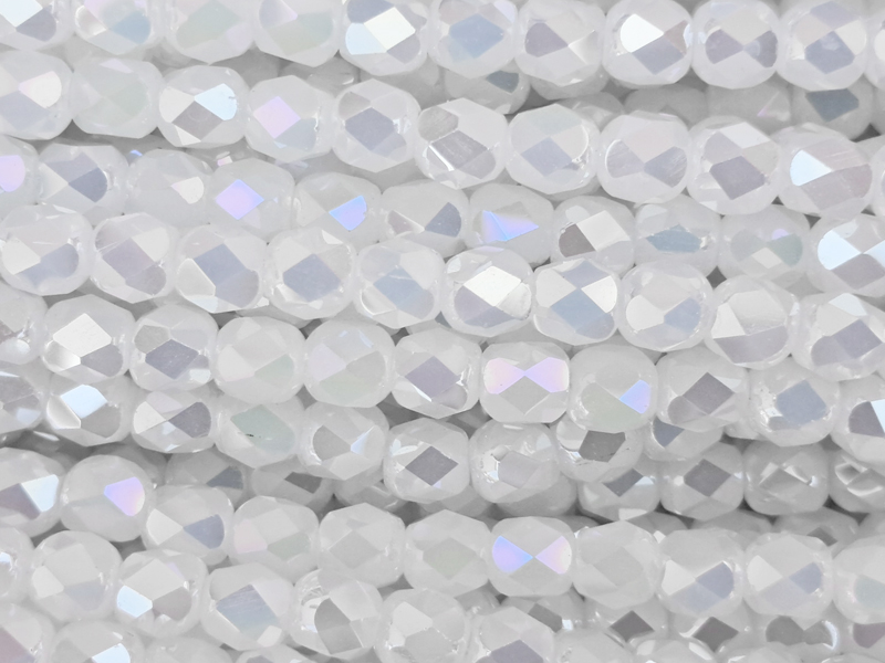 tönnchenförmige, facettierte Glasperlen 4mm, Farbe: Weiss mi
