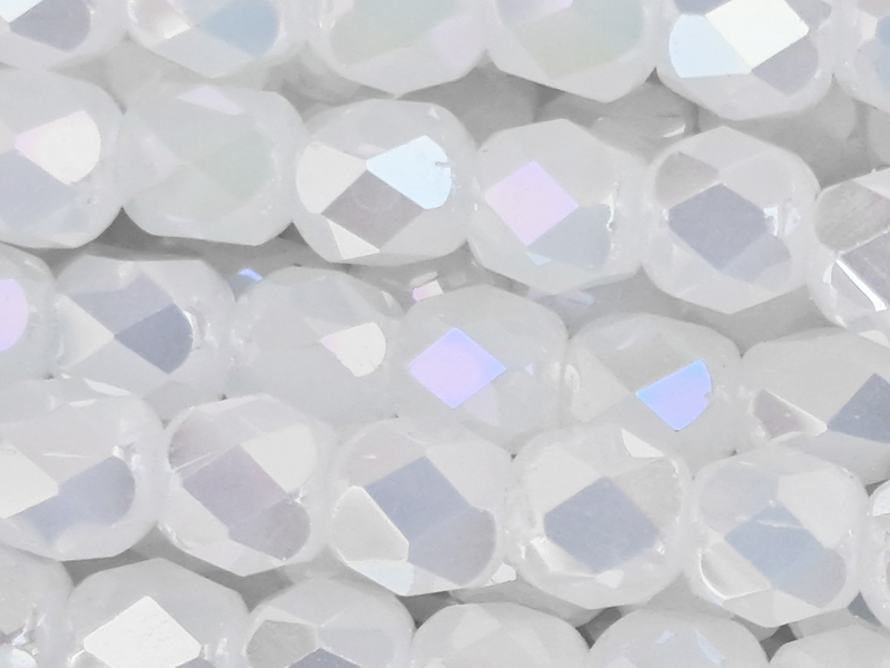 tönnchenförmige, facettierte Glasperlen 4mm, Farbe: Weiss mi