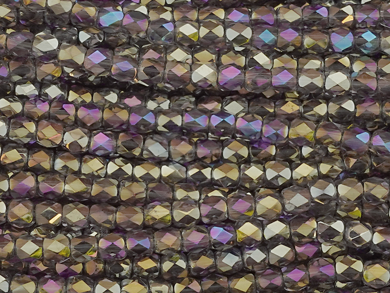 tönnchenförmige, facettierte Glasperlen 4mm, Farbe: Metallic