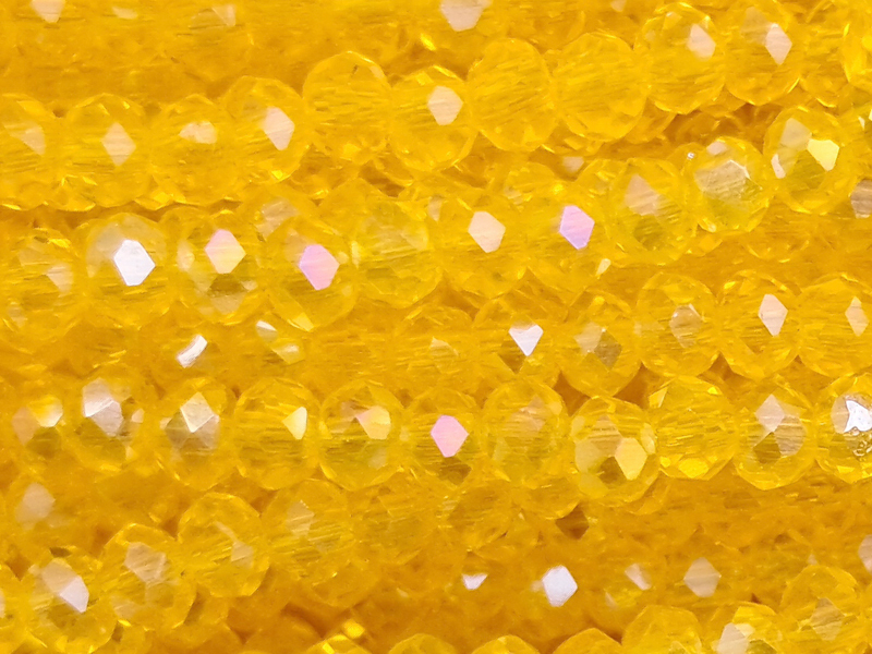 gelbe facettierte Glasschliffperlen Rondellen 2mm - Nahaufna