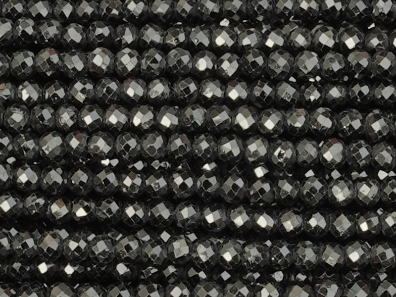 black faceted zirconia beads 2mm - closeup