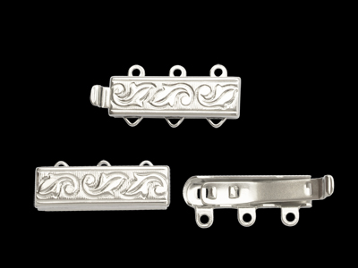 dreireihiger rhodinierter Armband Verschluss, Armbandschließe, Collierschließe