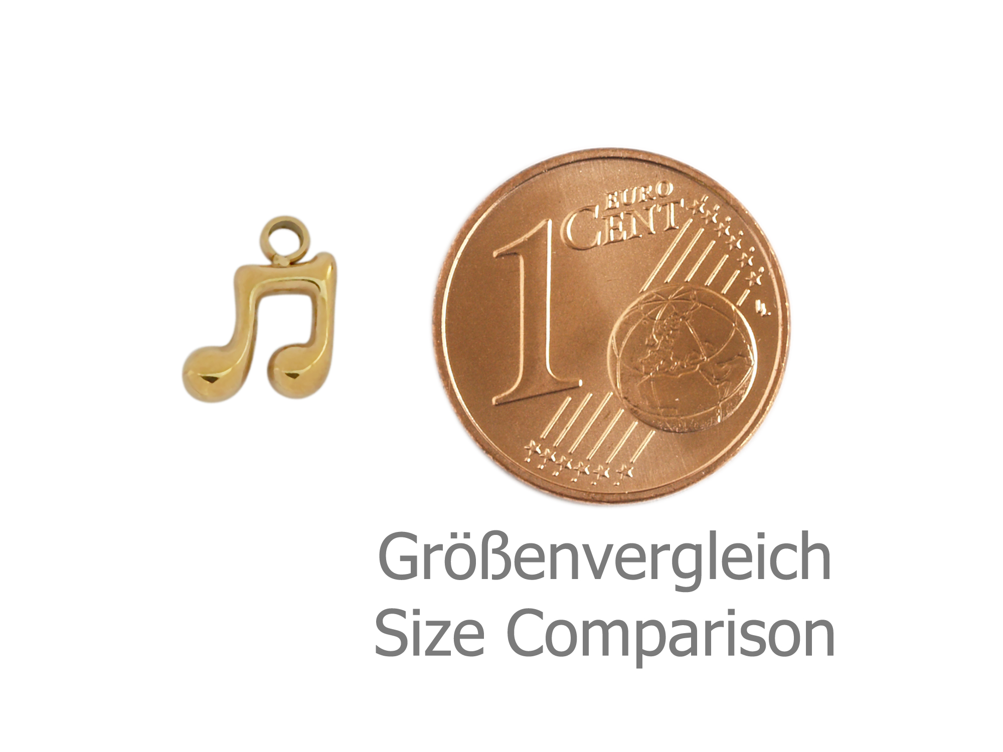 kleiner goldener Schmuckanhänger, Musiknoten - Größenverglei