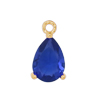 Anhänger mit Strassstein, blauer Tropfen ~8x5mm, Messing, gold
