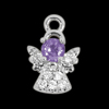 Anhänger mit Strasssteinen, Engel violett ~8mm, Messing, silber