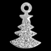 Anhänger mit Strasssteinen, Weihnachtsbaum ~9mm, Messing, silber