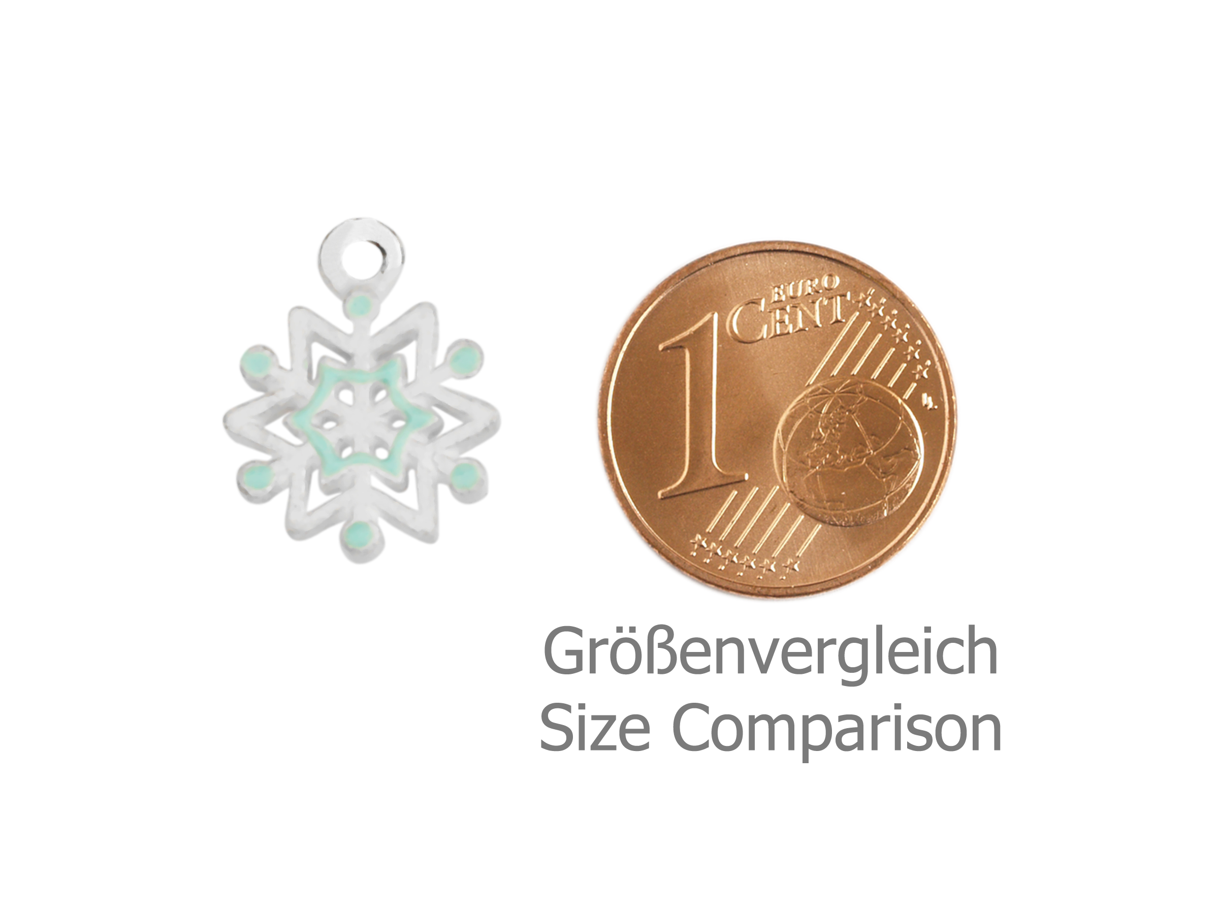 kleiner Charm Anhänger Schneeflocke - Größenvergleich