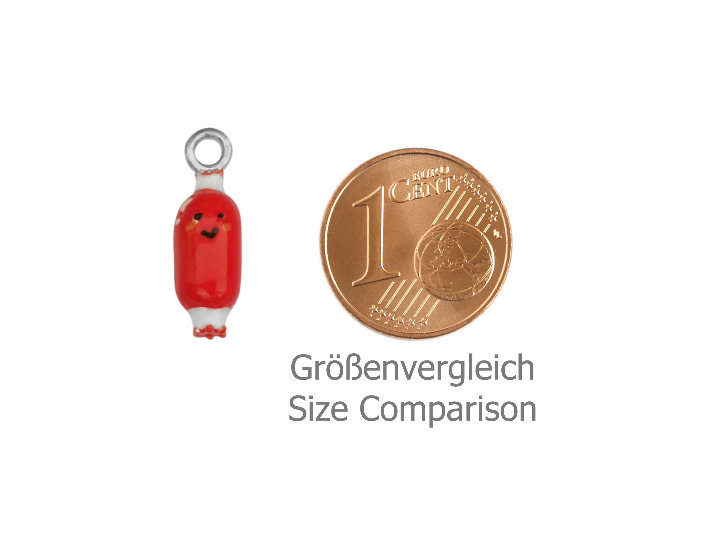 kleiner Charm Stitchs Hundewurst - Größenvergleich