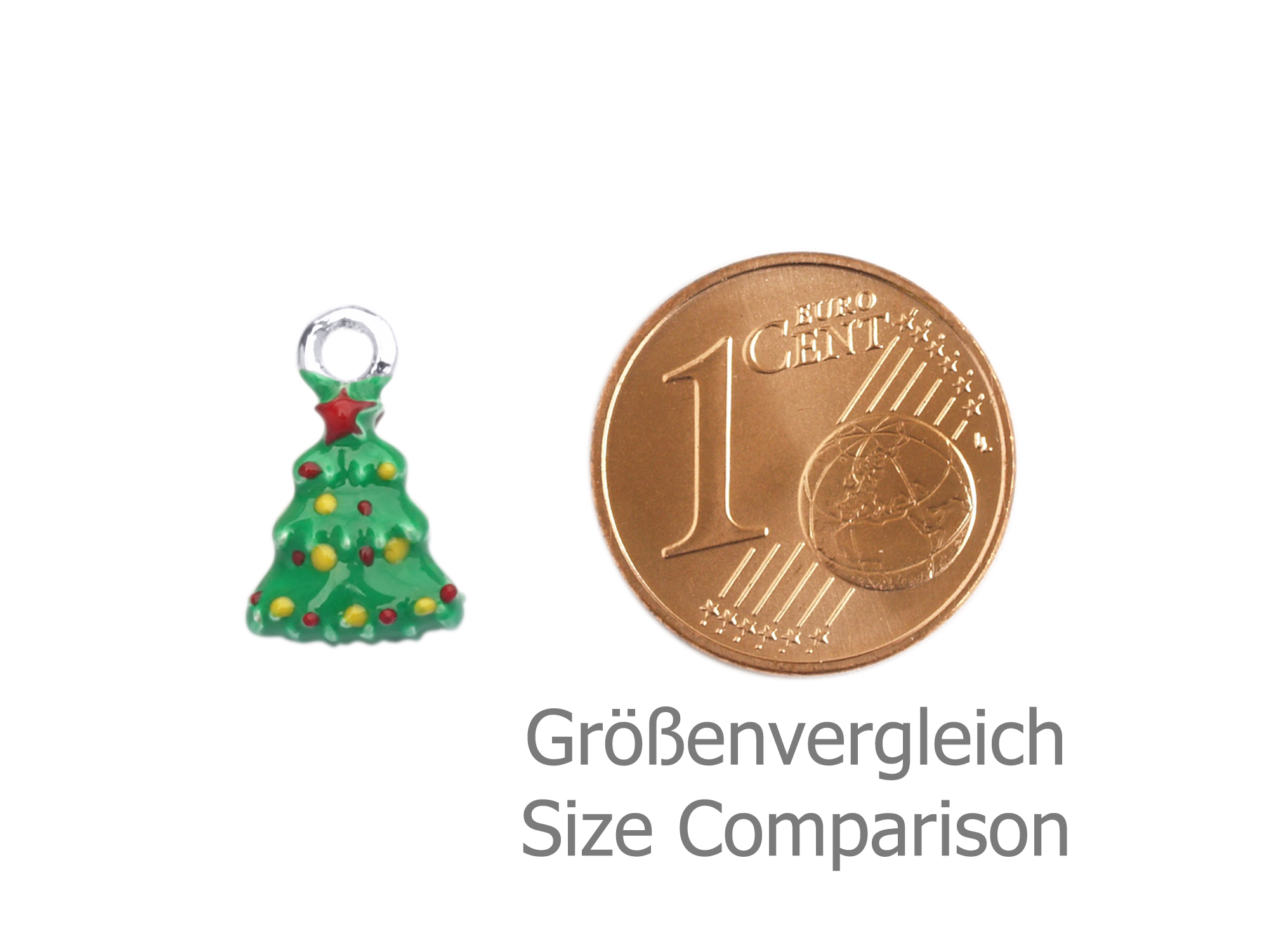 kleiner Charm Anhänger Weihnachtsbaum - Größenvergleich
