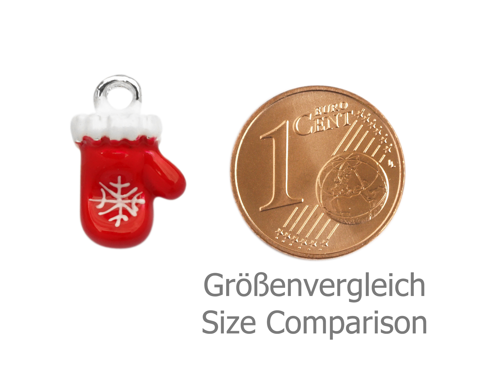 kleiner Charm Anhänger Weihnachtshandschuh - Größenvergleich