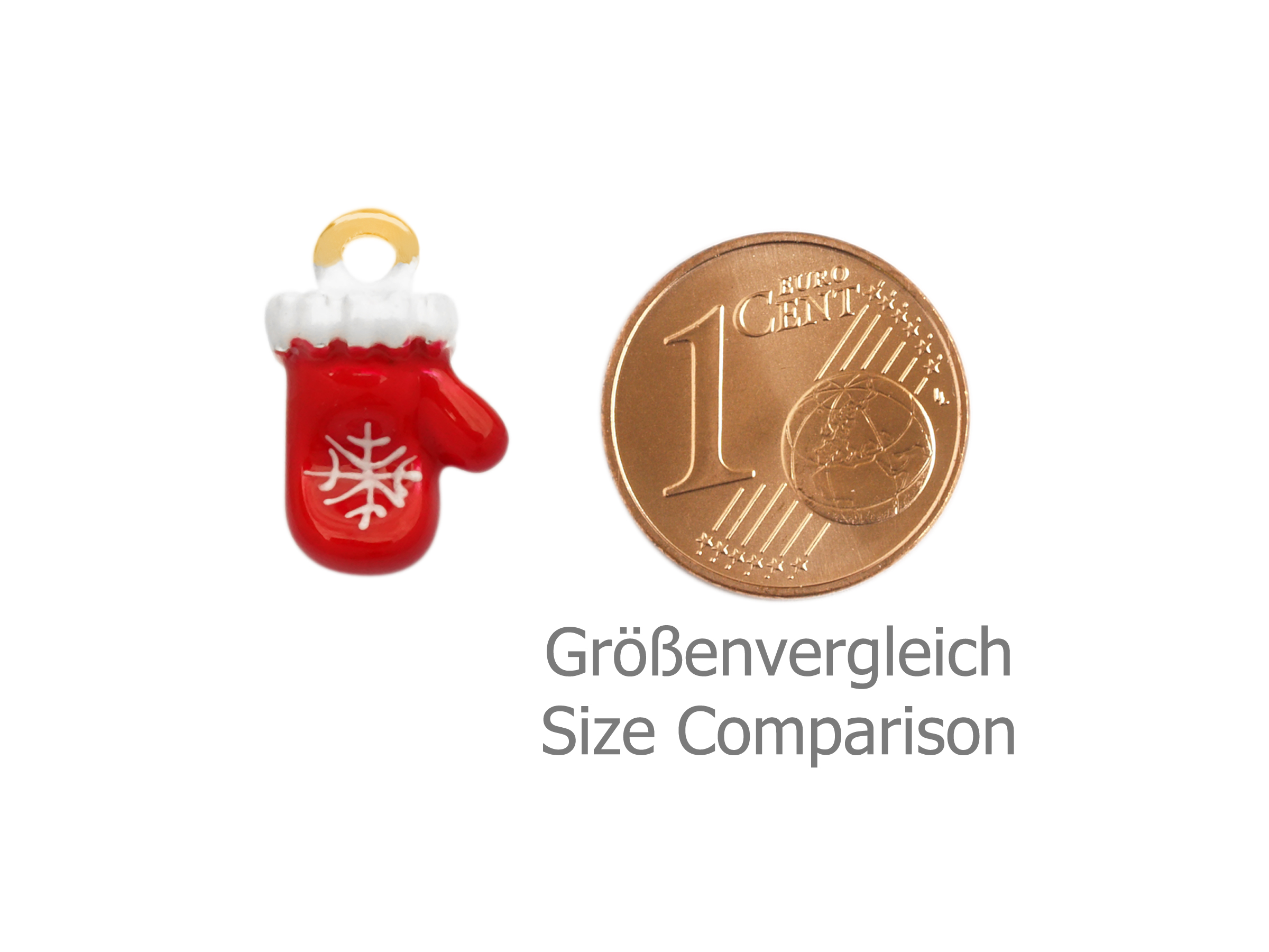 kleiner Charm Anhänger Weihnachtshandschuh - Größenvergleich