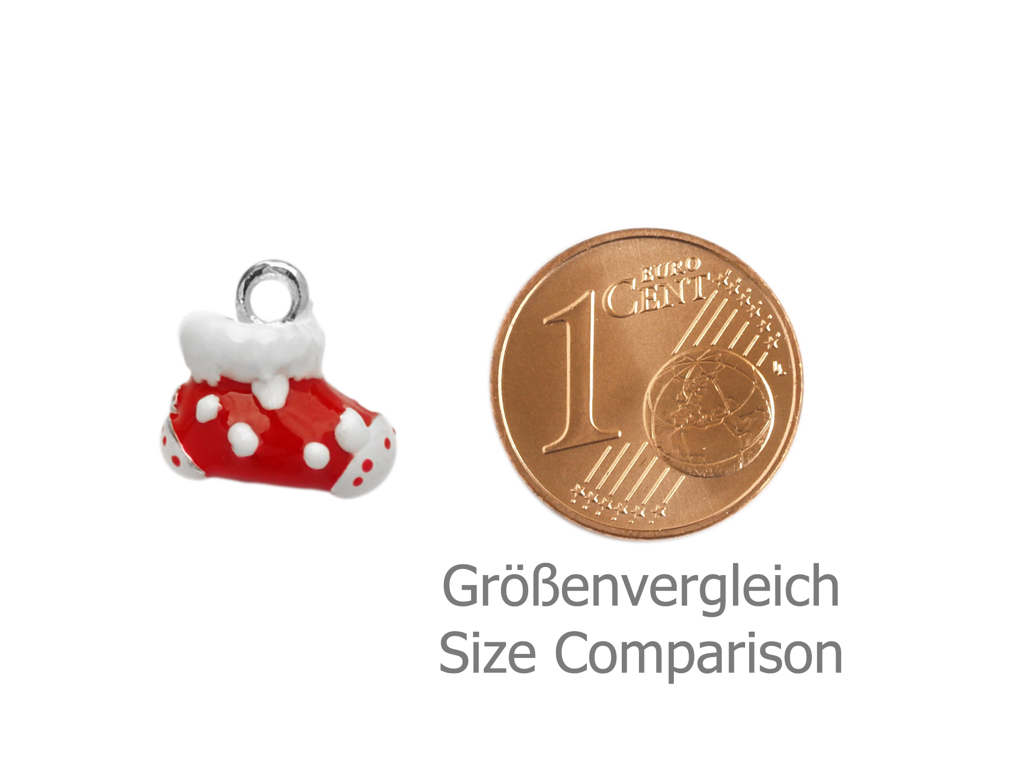 kleiner Charm Anhänger Weihnachtsmannschuh - Größenvergleich