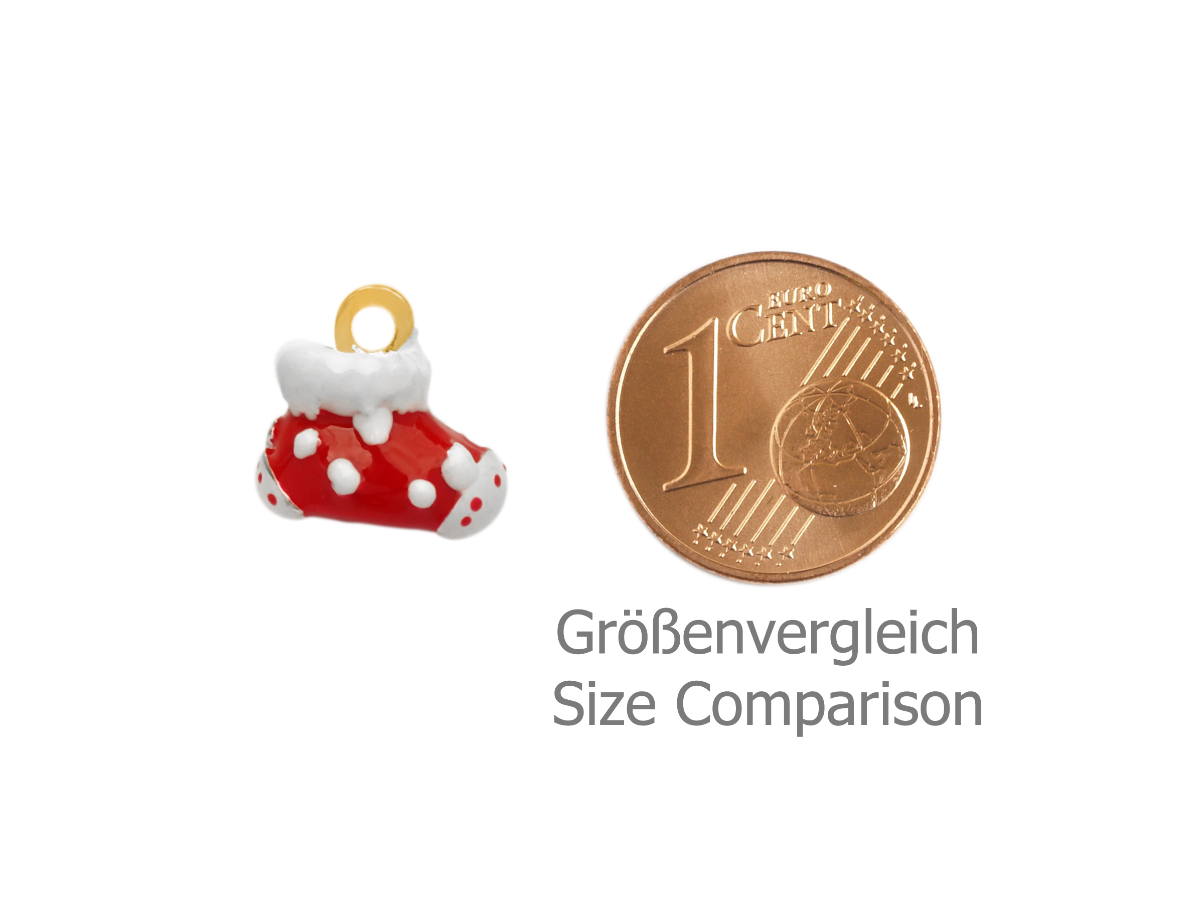 kleiner Charm Anhänger Weihnachtsmannschuh - Größenvergleich