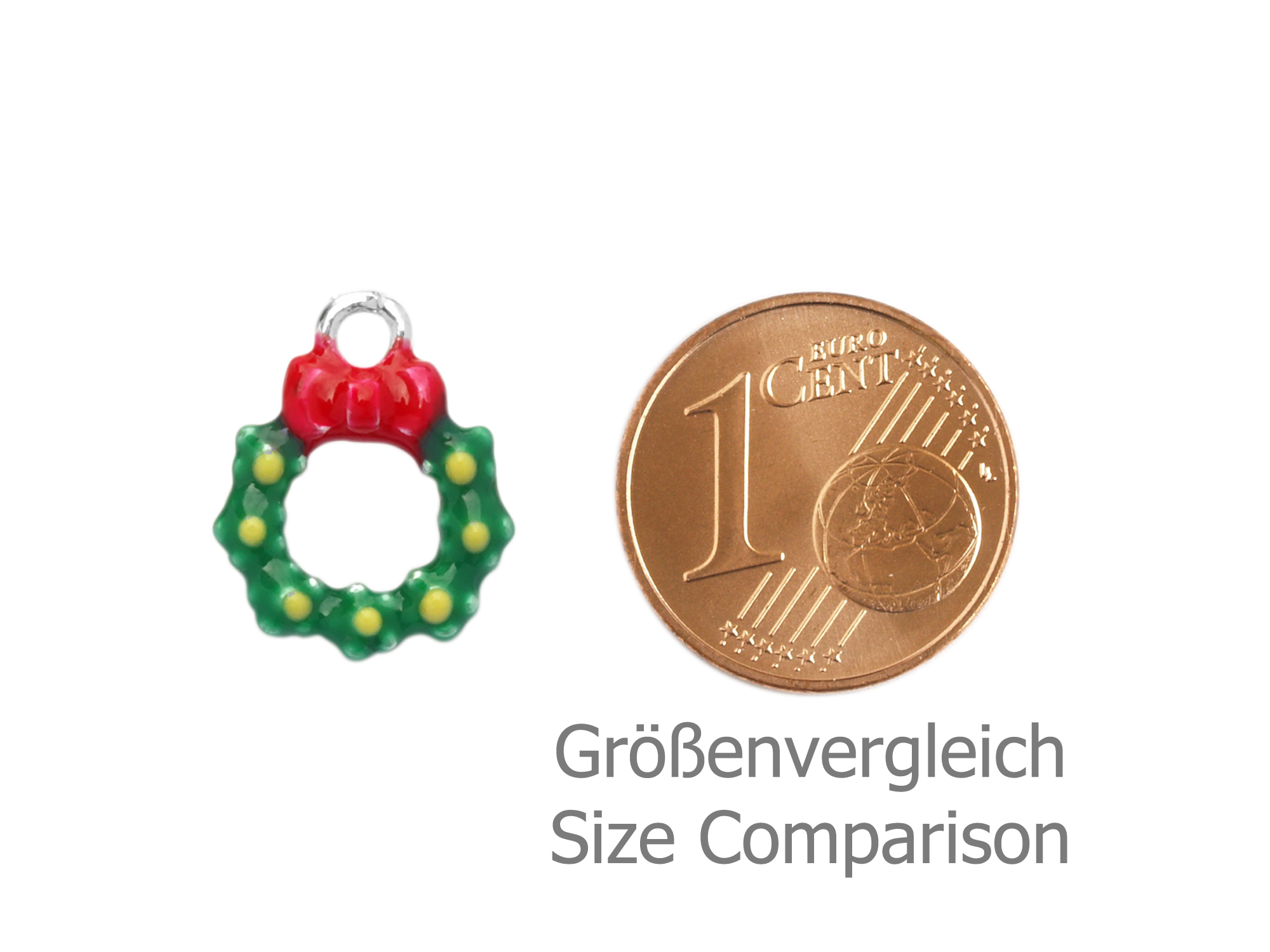 kleiner Charm Anhänger Weihnachtskranz - Größenvergleich