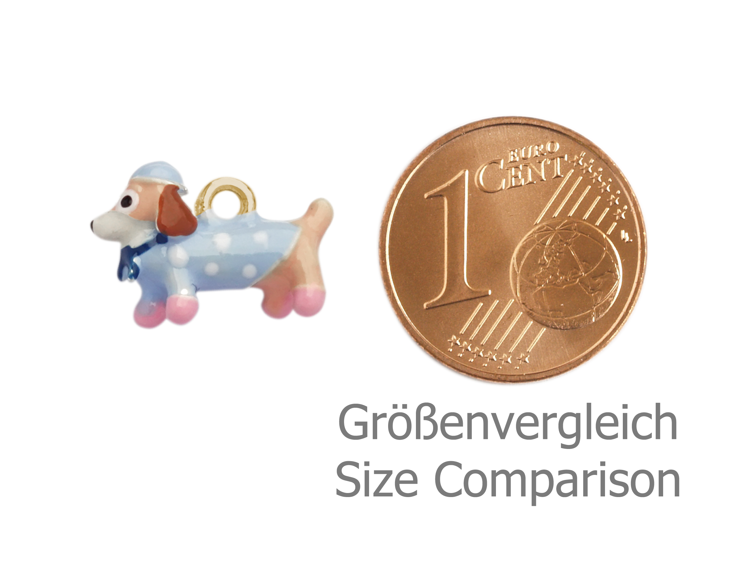 kleiner Dackel Hund Schmuckanhänger - Größenvergleich