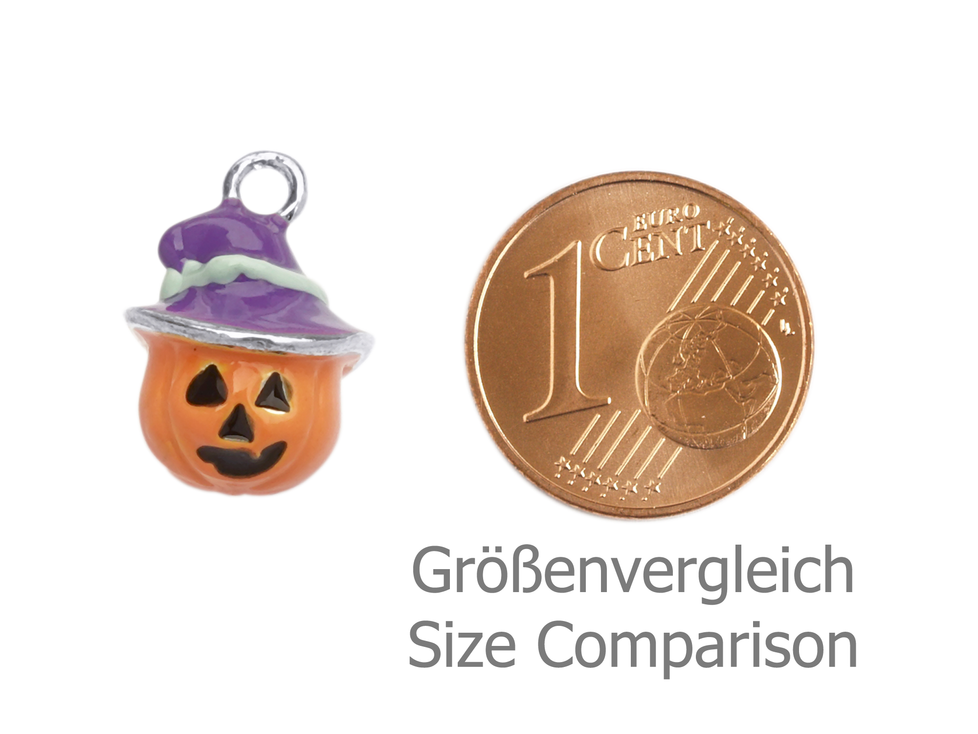 kleiner Halloween Kürbis Anhänger - Größenvergleich